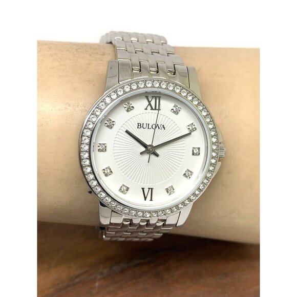 Bulova Women's Watch 96L297 Quartz Silver Dial Gemmed Stainless Steel 32mm - Picture 10 of 13